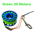 15M 20M 30M Scuba Diving Aluminum Alloy Spool Finger Reel with Stainless Steel double ended hook SMB Equipment Cave Dive Oasis Select Green Line 20M
