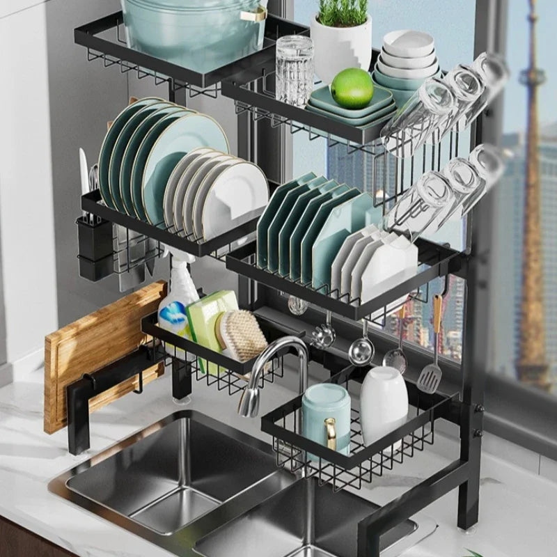 Retractable sink rack, kitchen knives, chopsticks, dishes storage rack, multi-functional drain bowl rack above the sink Oasis Select