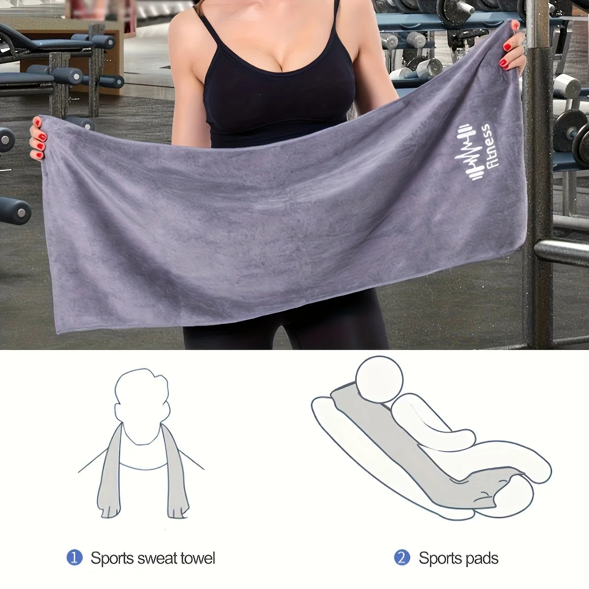 Sports Towel 40*95cm / 15.7*37.4in Modern Soft Polyester Fitness Towel with Pocket, Super Absorbent Rectangular Knit Cloth Towel Oasis Select