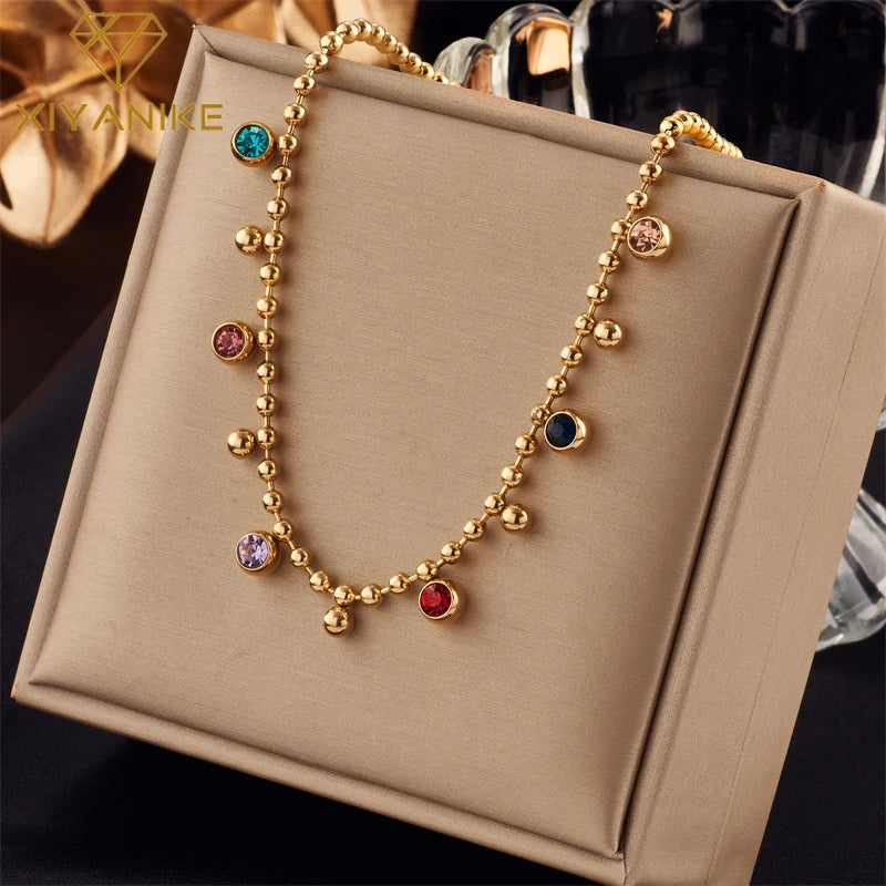 Stainless Steel Woman Necklace New Style Colorful Crystal Decoration Female Necklaces Bohemian Lady Jewelry Gifts Oasis Select