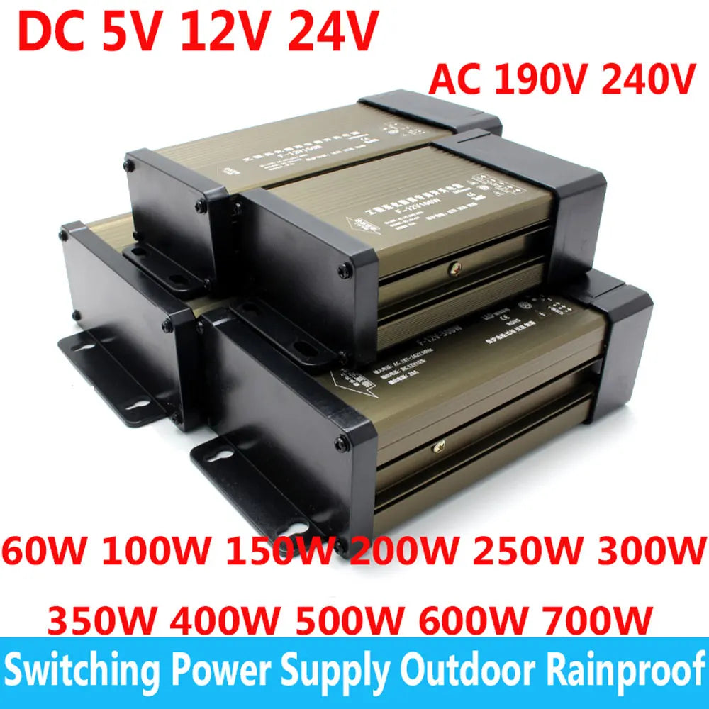 12 V Volt Power Supply Outdoor Rainproof AC 220V TO DC 5V 12V 24V Lighting Transformers 100W 200W 250W 300W 400W 500W 600W SMPS Oasis Select AC 190V 240V 24V 8.5A 200W