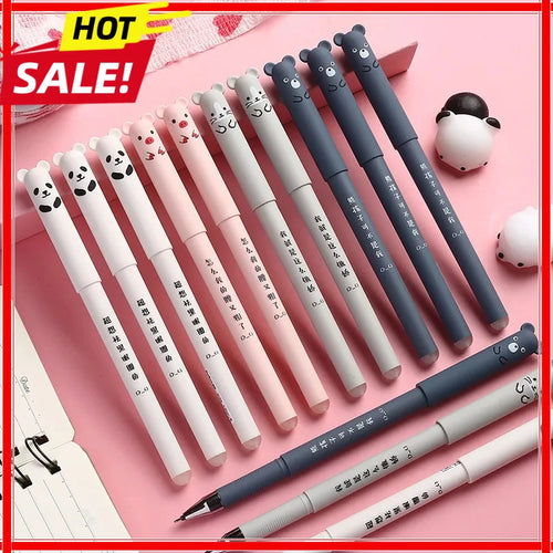 12pcs Animals Panda Erasable Gel Pen 0.5mm Blue Black Erasable Pen Refills Rods Washable Handle School Supplies Stationery Oasis Select