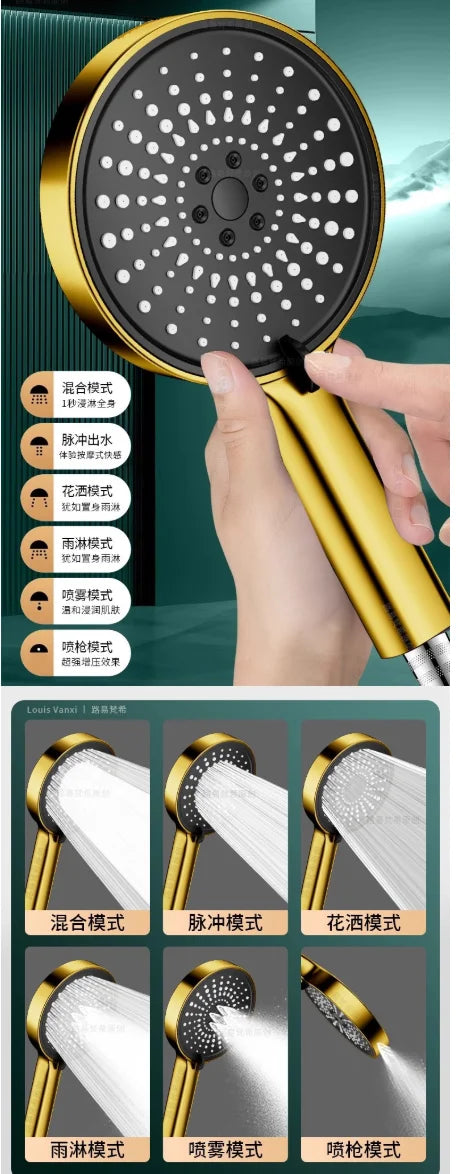 Upgraded Gold Big Panel Large Flow Shower Head Multi Function Adjustable Shower Head High-pressure Water-saving Handheld Shower Oasis Select