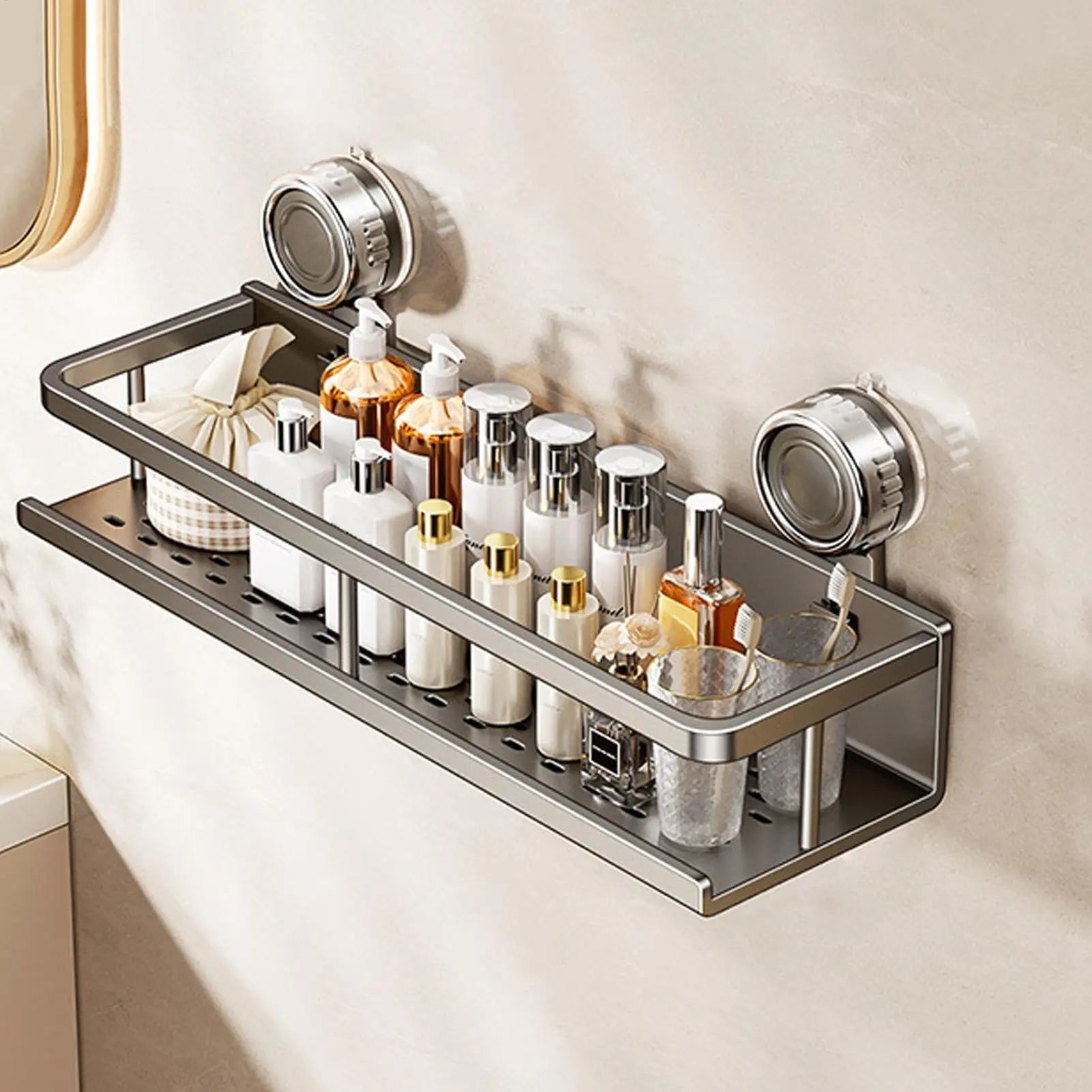 Suction Cup Shower Shelf No Drilling Shelves Wall Storage Space Saving Solution for Apartment Kitchen Restroom Living Room Home Oasis Select