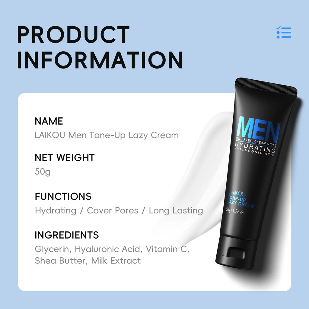 LAIKOU Men's BB Tone Up Cream – Hyaluronic Acid Oil Control 50g Men's BB Cream Oasis Select