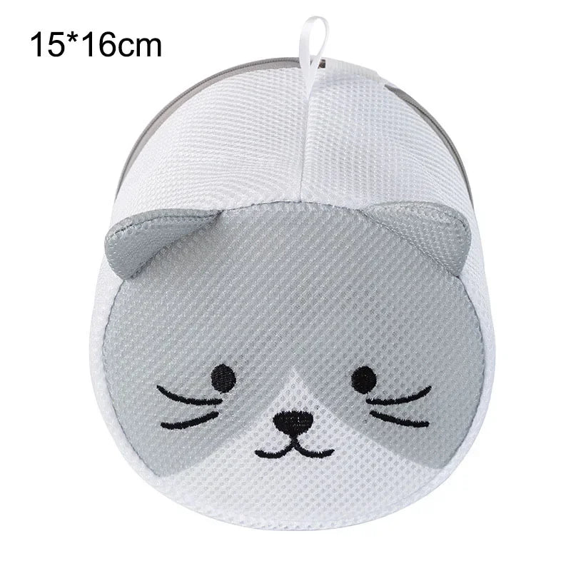 Machine-wash Special Home Use Polyester Anti-deformation Bra Mesh Bags Laundry Brassiere Bag Cleaning Underwear Sock Cartoon Oasis Select Gray cat