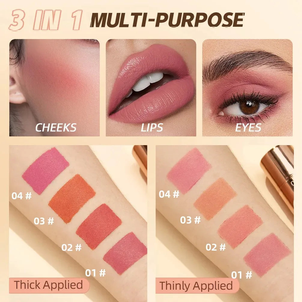 QiBest Cream Blush Stick – 6 Colors, Waterproof, 3-in-1