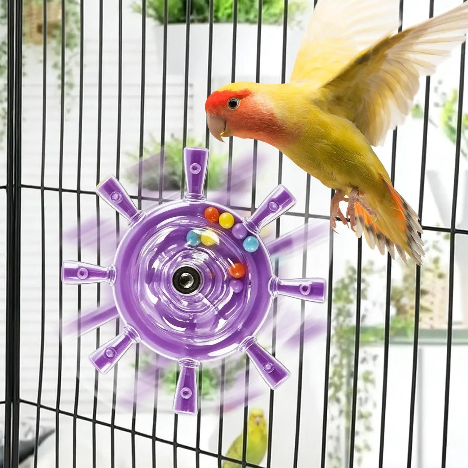Interactive Parrot Rotating Windmill Toy Bird Cage Toy For Parrots Rotating Treat Dispenser For Mental Stimulation Entertainment Oasis Select