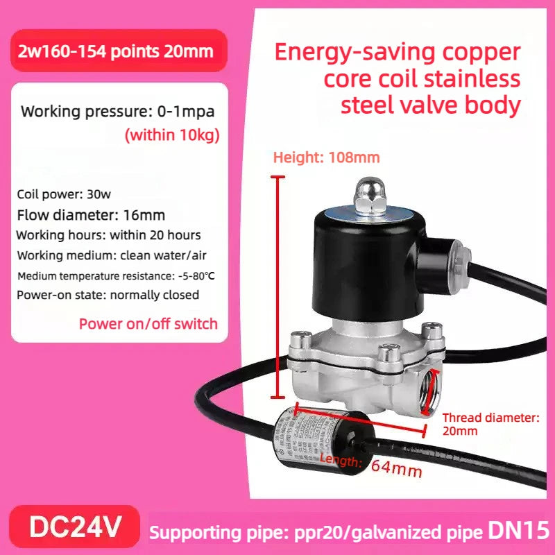 Lectric Solenoid ValveDN15/20/25 1/2" 3/4" 1" Energy Saving Non Heating Normally Closed Pneumatic Water Oil Air AV220V DC24V Oasis Select 2W15 DN15 DC24V Energy-saving model