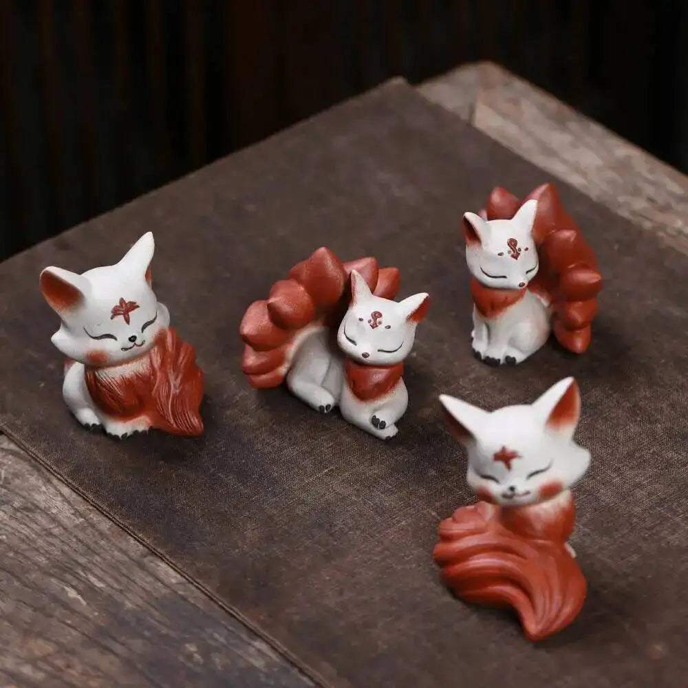 Purple Clay Tea Pet Fox Ornament Nine-tailed Spirit Fox Sculpture Creative Painted Tea Tray Decoration Accessories Tea Set Can Oasis Select