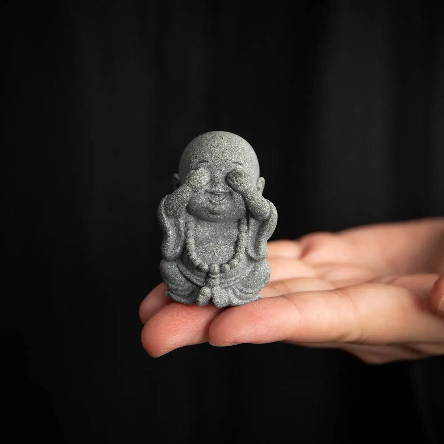 Green Sandstone tea pet Big Belly Maitreya Buddha Laughing Four Little Monks Ornament Desktop Tea play Table Craft Oasis Select