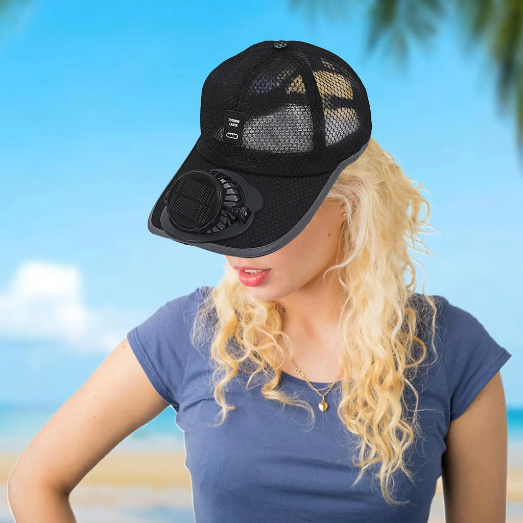 Solar Powered Cap with Fan Summer Breathable Mesh Sun Protection Outdoor Baseball Hat for Men USB Rechargeable Cooling Headwear Oasis Select