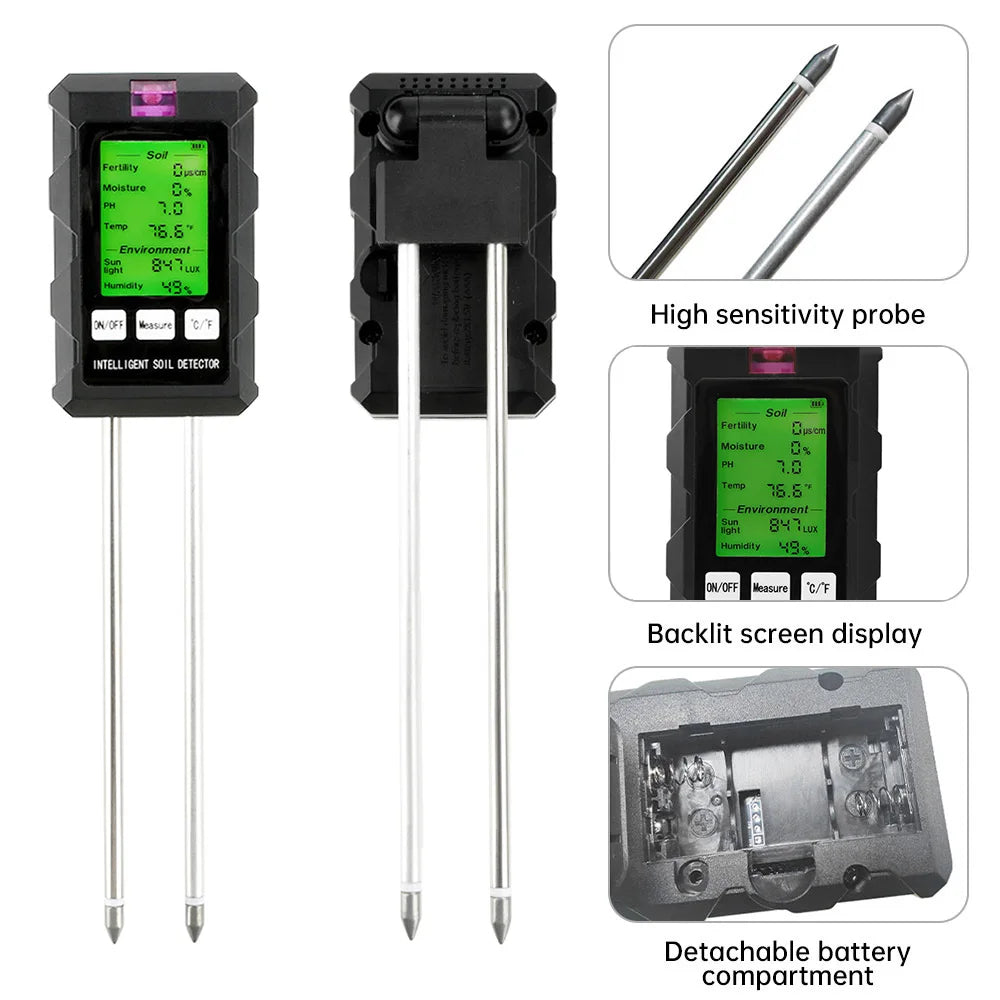 Digital Soil PH Meter 6 in 1 Multifunctional Soil Moisture Tester ℃/℉ Temperature Meter Light Meter Soil Quality Detector Oasis Select