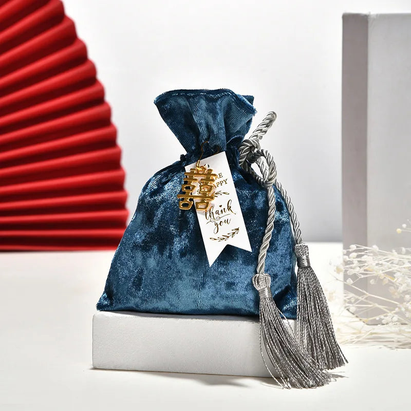 Velvet Cloth Drawstring Tassel Bag Velvet Candy Box Gift Bags Candy Storage Pouches Wedding Birthday Party Jewelry Organizer Oasis Select