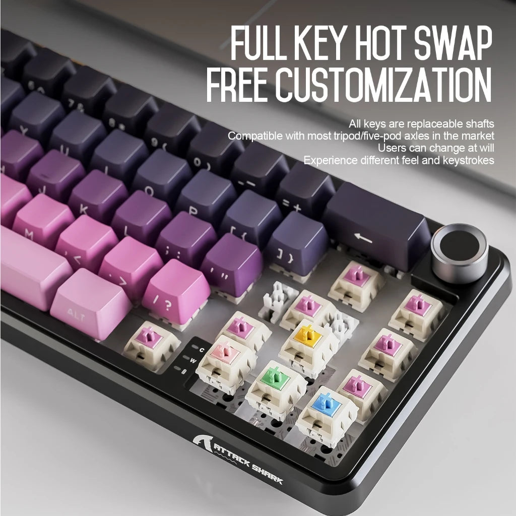 ATTACK SHARK X66 Mechanical Wireless Keyboard | 66-Key Gasket Tri-Mode, Hot-Swap RGB, 3000mAh & CNC Knob for PC/Mac Oasis Select