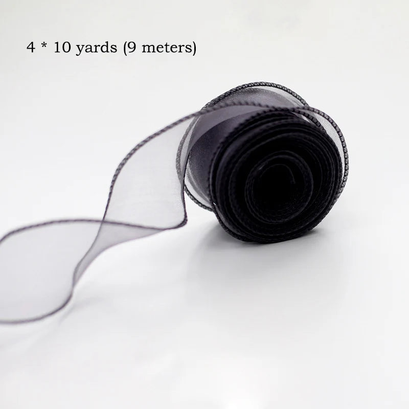 10yards Roll Silk Ribbon 40mm Satin Ribbon Organza Ribbons Gift Wrapping Handmade Wedding Birthday Party Decor Bow Diy Craft Oasis Select Black 10Yards
