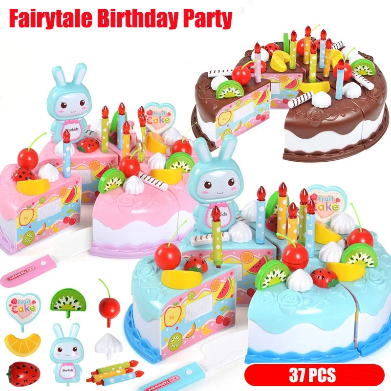 Kids Toy Simulation DIY Birthday Cake Model Kitchen Pretend Play House Cutting Fruit Food Toy for Toddler Children Gift Boy Girl Oasis Select