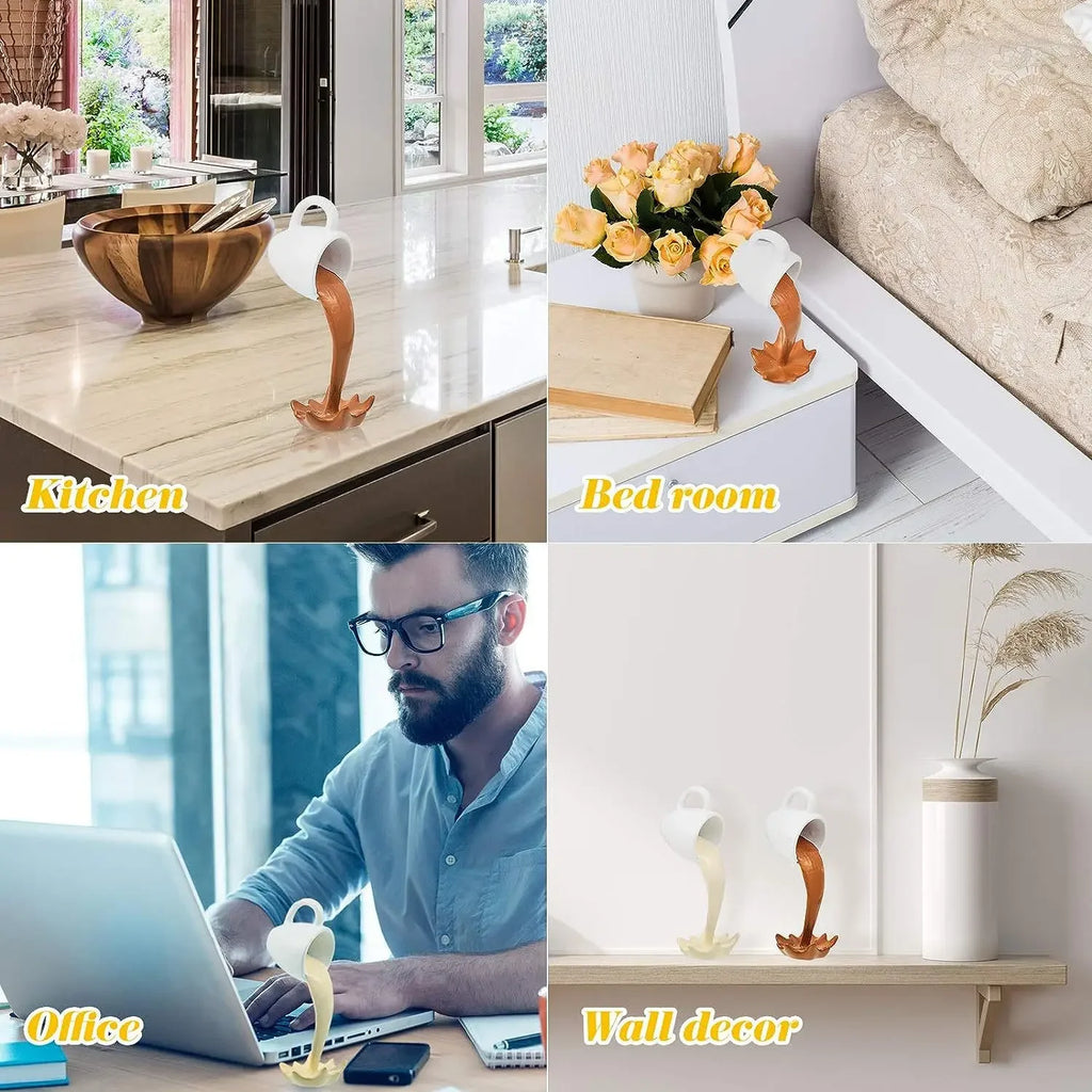 Floating Spilling Coffee Cup Sculpture Kitchen Decoration Spilling Magic Pouring Splash Creative Desktop Decor Home Decoration Oasis Select