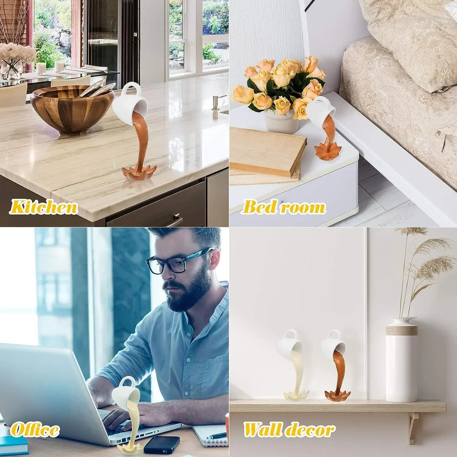 Floating Spilling Coffee Cup Sculpture Kitchen Decoration Spilling Magic Pouring Splash Creative Desktop Decor Home Decoration Oasis Select