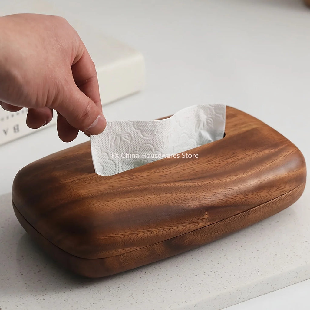 Walnut Wood Tissue Box Cover Holder, Modern Rectangular Design with Removable Lid, Minimalist Home Decor for Tabletop, Bathroom Oasis Select