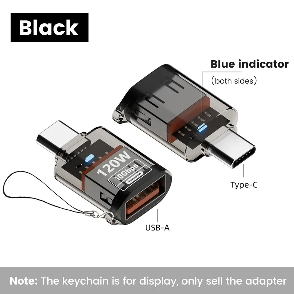 USB-A to Type-C Adapter – 120W Fast Charging & 10Gbps USB-C Adapter Oasis Select Black-Type C to USB