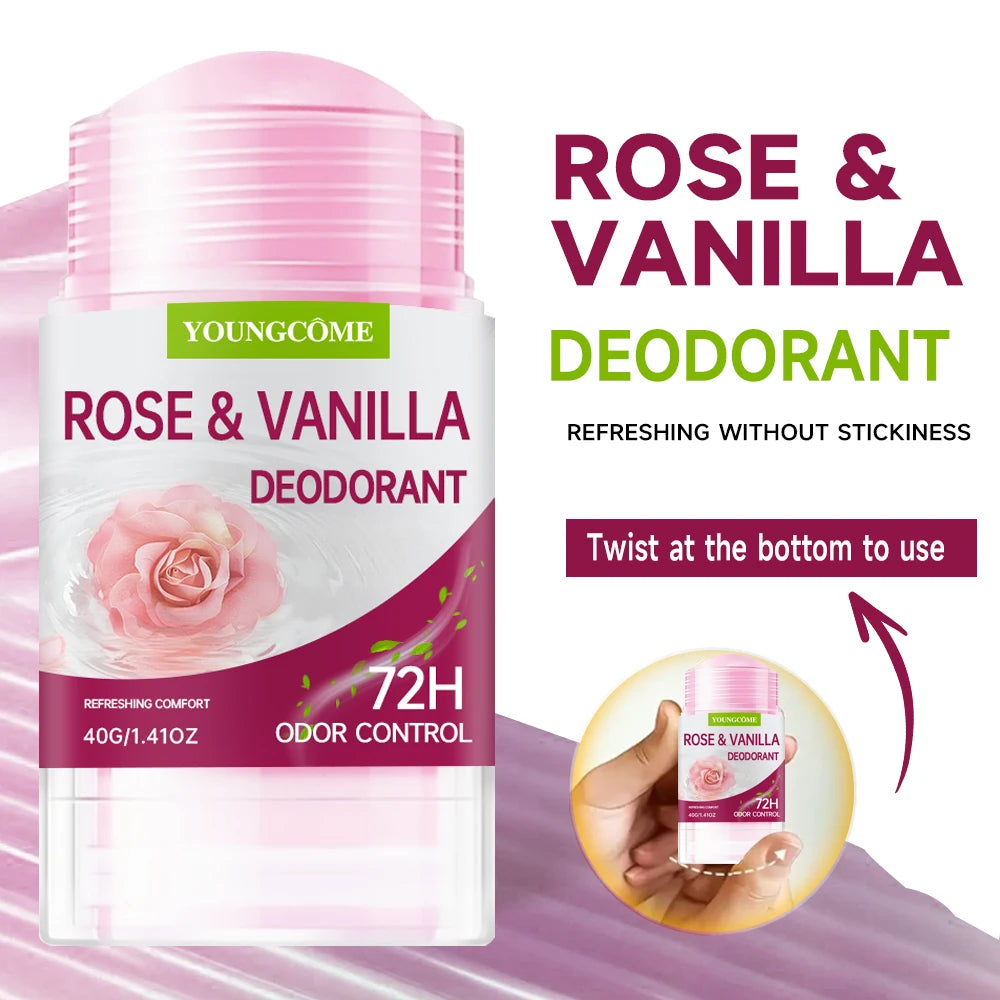 Deodorant Stick ROSE VANILLA Body Odor Remove Cream Removal Armpit Refreshing Antiperspirant Lasting Aroma Deodorant Oasis Select