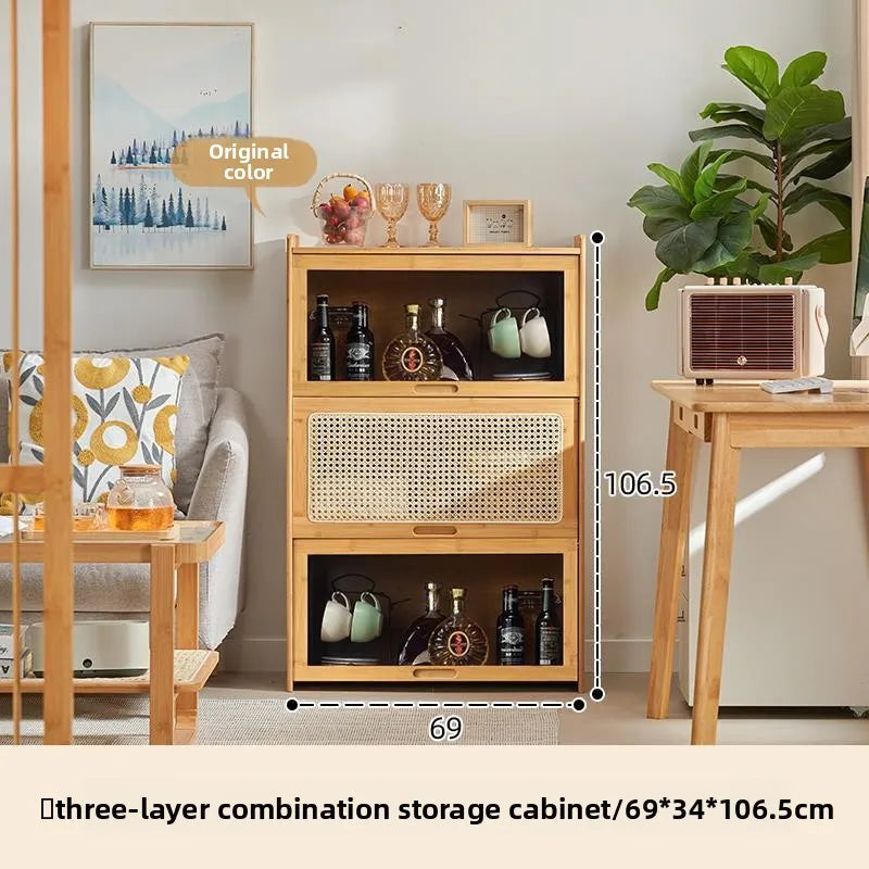 Bookshelf storage rack floor-to-ceiling living room bookcase household rattan storage cabinet bedroom acrylic display cabinet Oasis Select rattan weaving