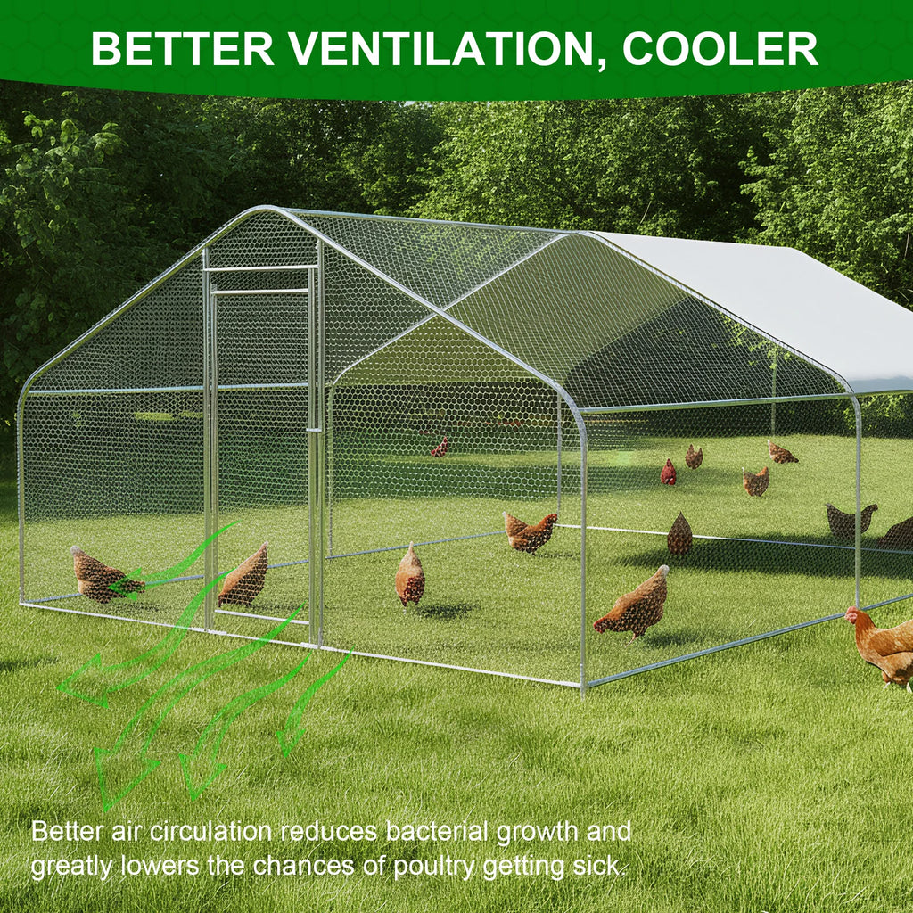 Walk-In Chicken Coop Enclosure 9.84x13.12x6.56FT with Cover Outdoor Chicken Coop Oasis Select