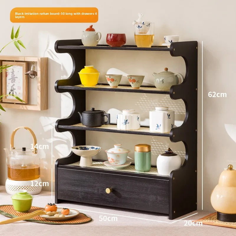 Desktop water cup shelf, shelf, modern simple new Chinese Bogu rack, with tea extraction set, teapot storage and placement rack Oasis Select Black 4-50 ST