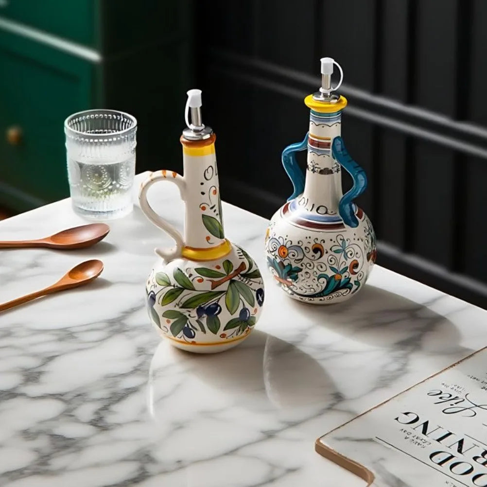 Nordic Ceramics Olive Oil Dispenser Embossed Oil Vinegar Can Household Kitchen Oil Vinegar Bottle Spice Jar Kitchen Products Oasis Select