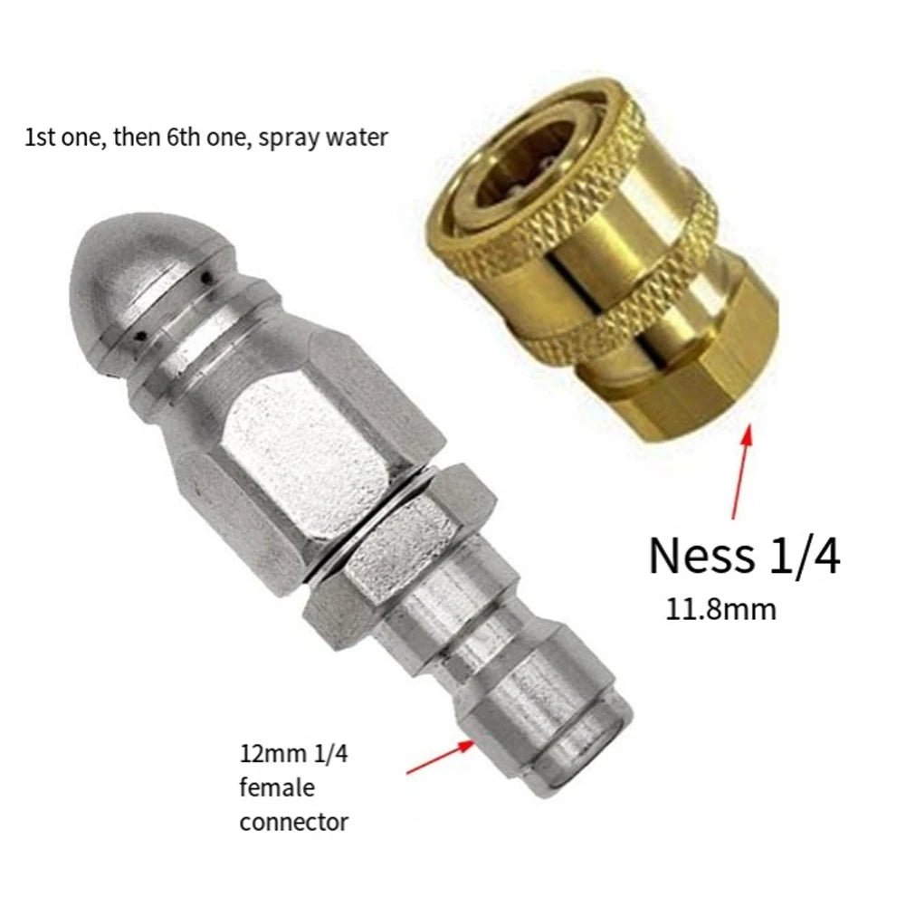 Sewer Jetting Nozzle 5000PSI With 1/4" Quick Connect Drain Cleaning Nozzle Kit Drain Hose Nozzle Tool Oasis Select