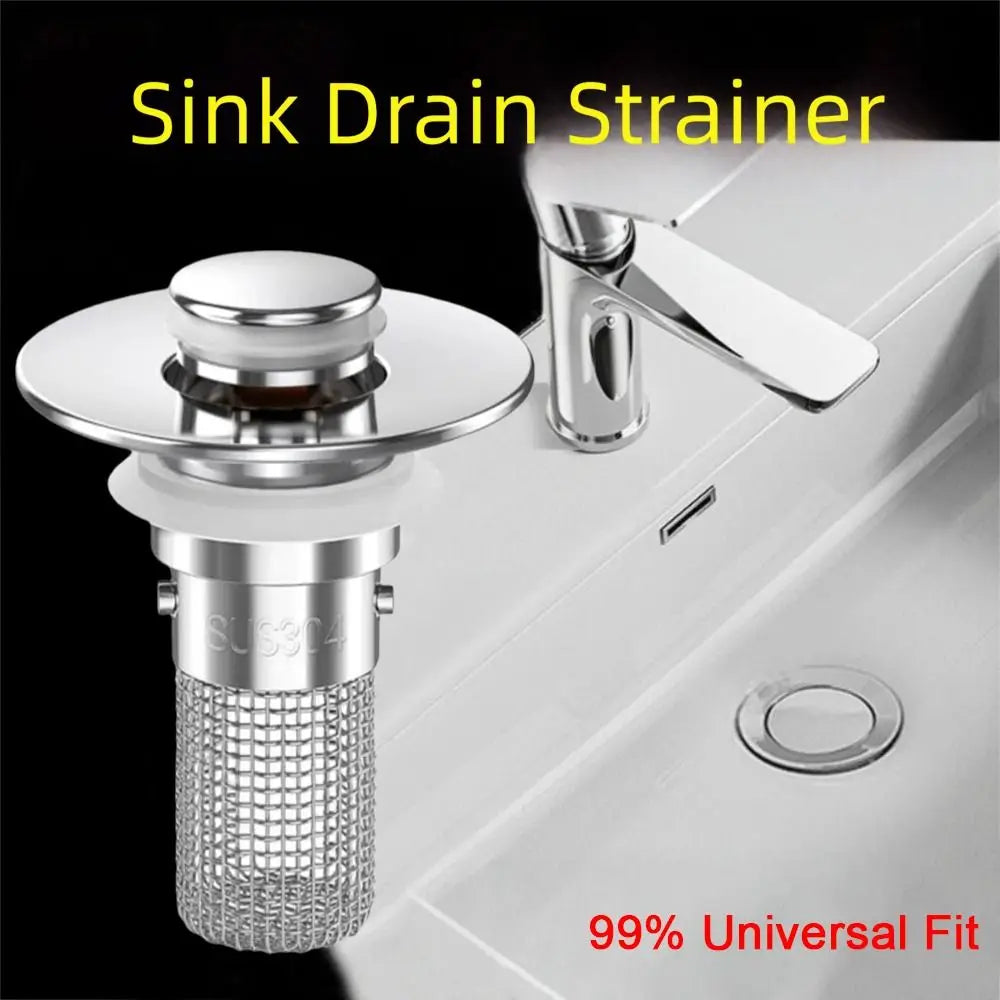Stainless Steel Bathroom Sink Drain Strainer Removable Basket Bouncing Core Drain Stopper Odor Proof Universal Fit Hair Catcher Oasis Select
