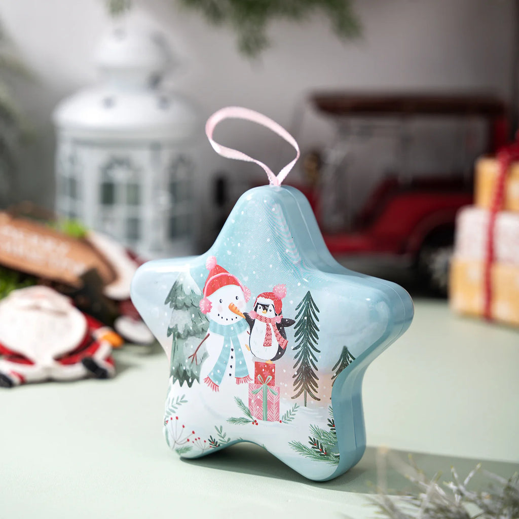 Christmas Tin Box Star Shaped Chocolate Cookies Candy Box With Hanging Rope Christmas Storage Box Ornaments Gifts Oasis Select Style A