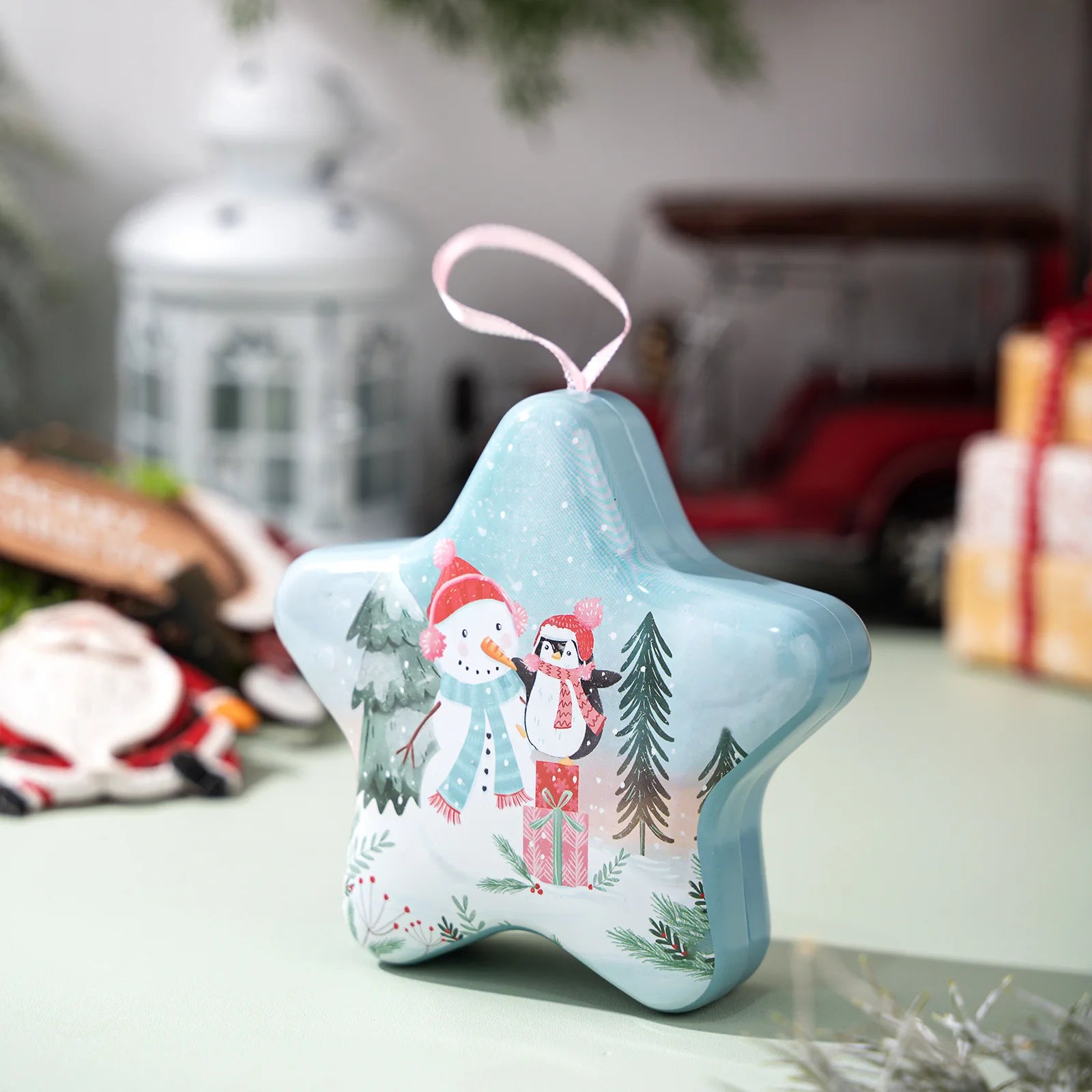Christmas Tin Box Star Shaped Chocolate Cookies Candy Box With Hanging Rope Christmas Storage Box Ornaments Gifts Oasis Select Style A
