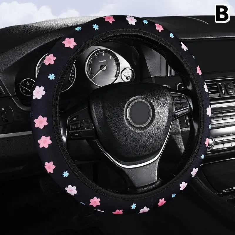Car Steering Wheel Cover Flowers Print Anti-Slip Universal Auto Steering Wheel Protector Interior Accessories Wheel Cover Oasis Select B