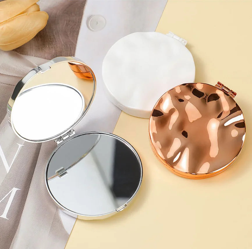 Mini Plating Makeup Mirror rotundity Double-sided Compact Mirror Foldable Handheld Vanity Mirror for Woman Girls Oasis Select