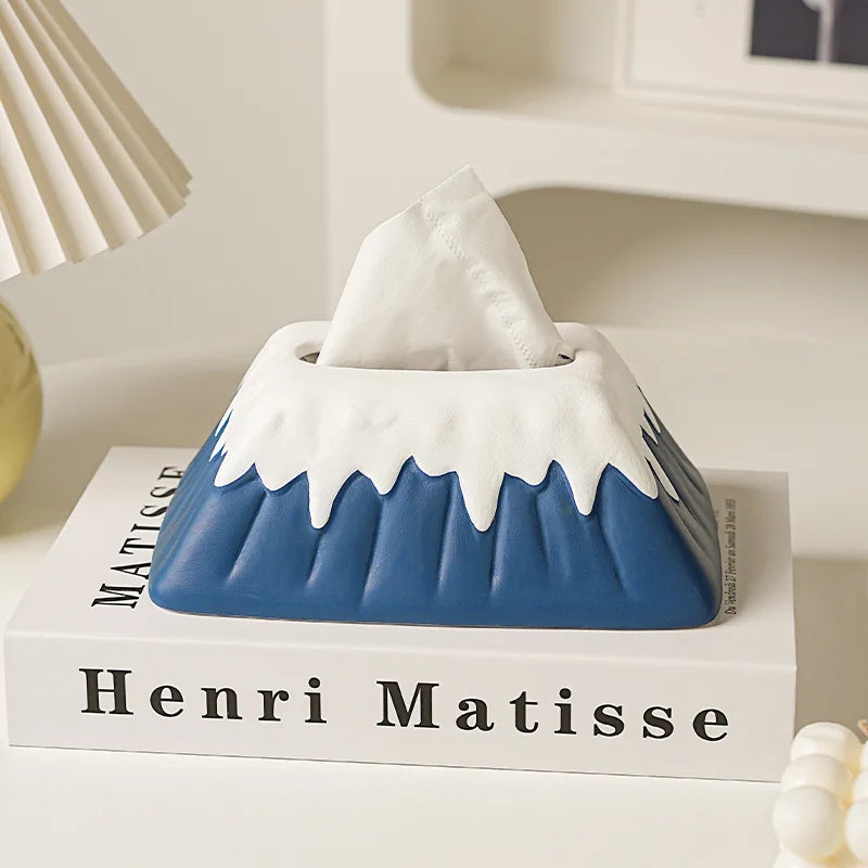 Snow Mountain Ceramic Tissue Box Living Room High Quality Paper Drawing Box Bedroom Design Dining Table Artistic Ornament Oasis Select