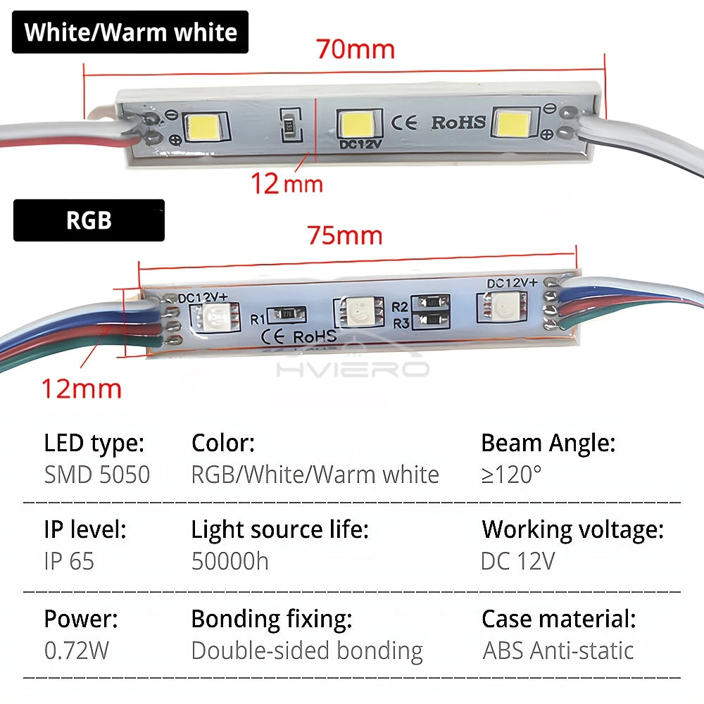 20-Pack 5050 RGB LED Modules 12V IP65 Waterproof | SMD Lights