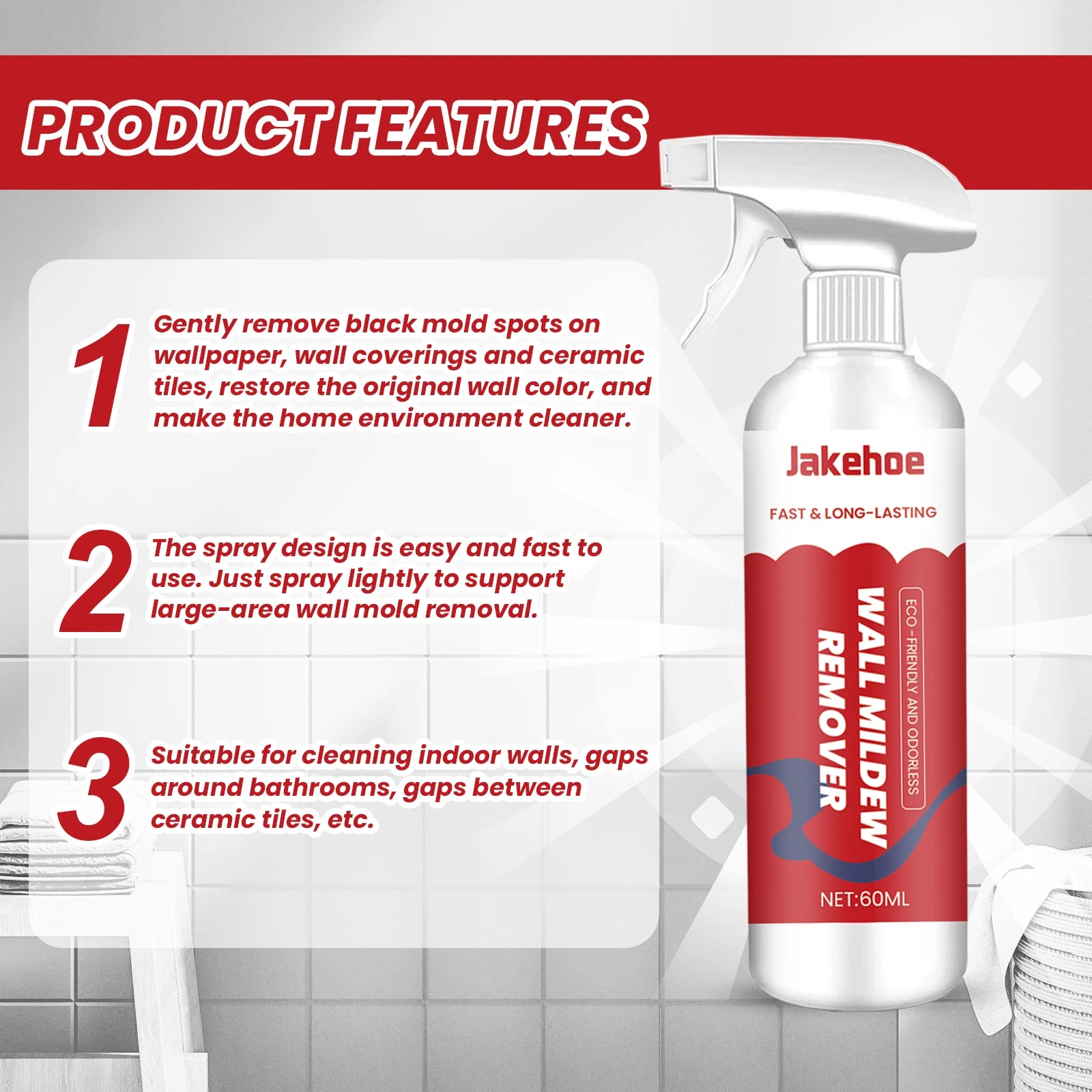 Jakehoe Wall Mildew Remover Remove Black Mold Spot Restore Wall Stains Removal Sink Descale Bathroom Floor Mildew Cleaning Agent Oasis Select