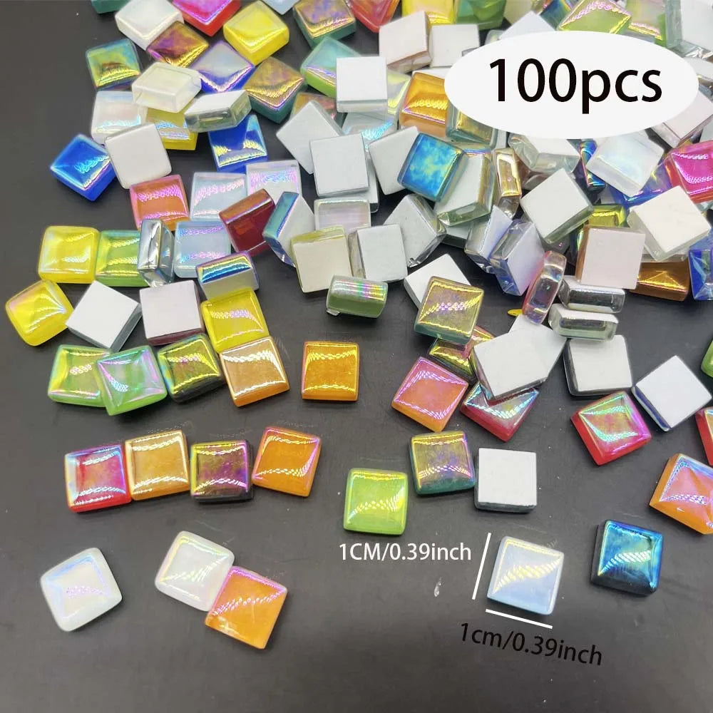 100pcs Crystal Glass Mosaic Tiles, 1 cm Square Craft Tiny Mosaic Tiles Bulk for Craft DIY Hobbies Art Project Mixed Colors Oasis Select colorful 100pcs