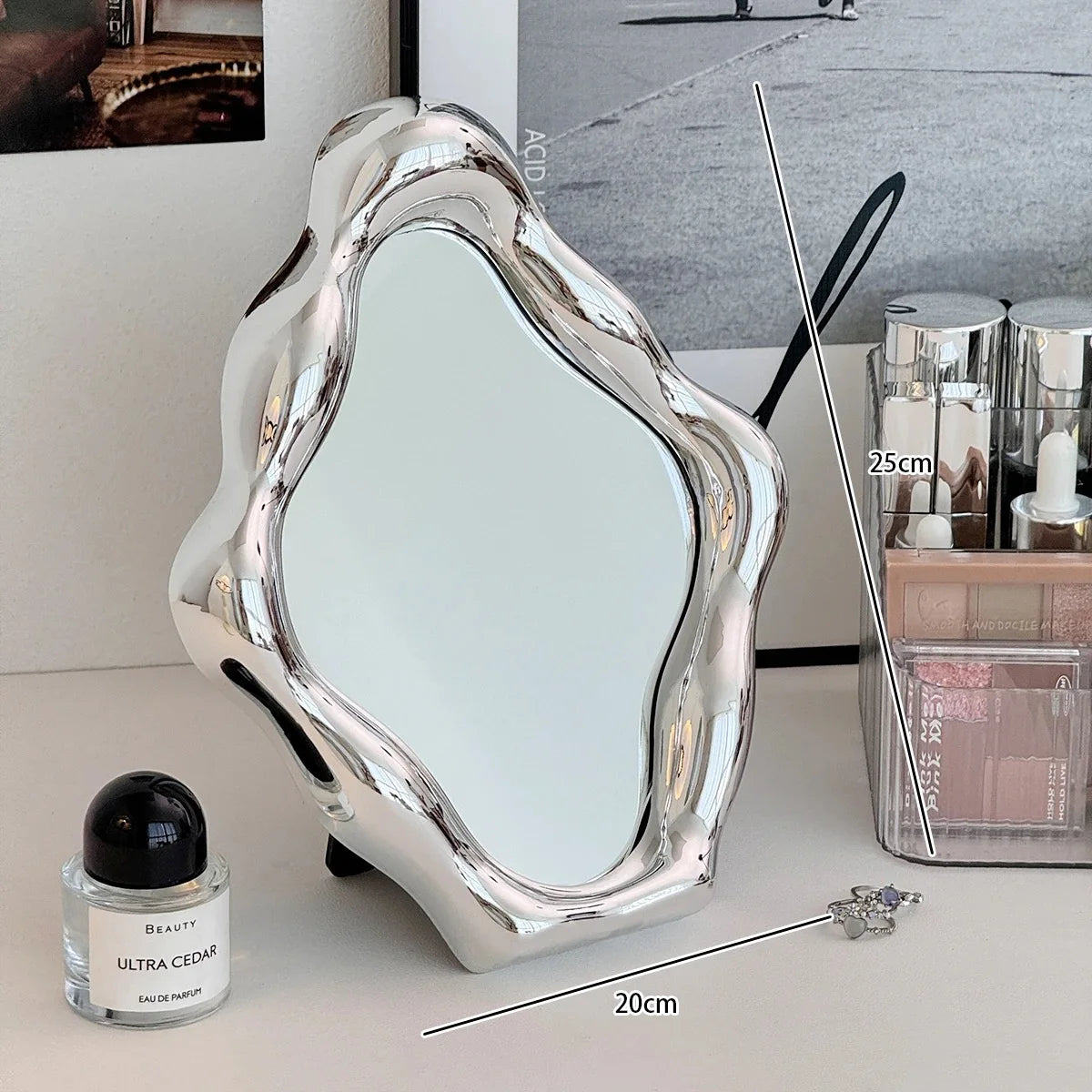 Fashion Silver Decorative Mirrors Electroplated Laser Makeup Mirror for Women Corrugated Irregular Cosmetic Mirror Room Decor Oasis Select