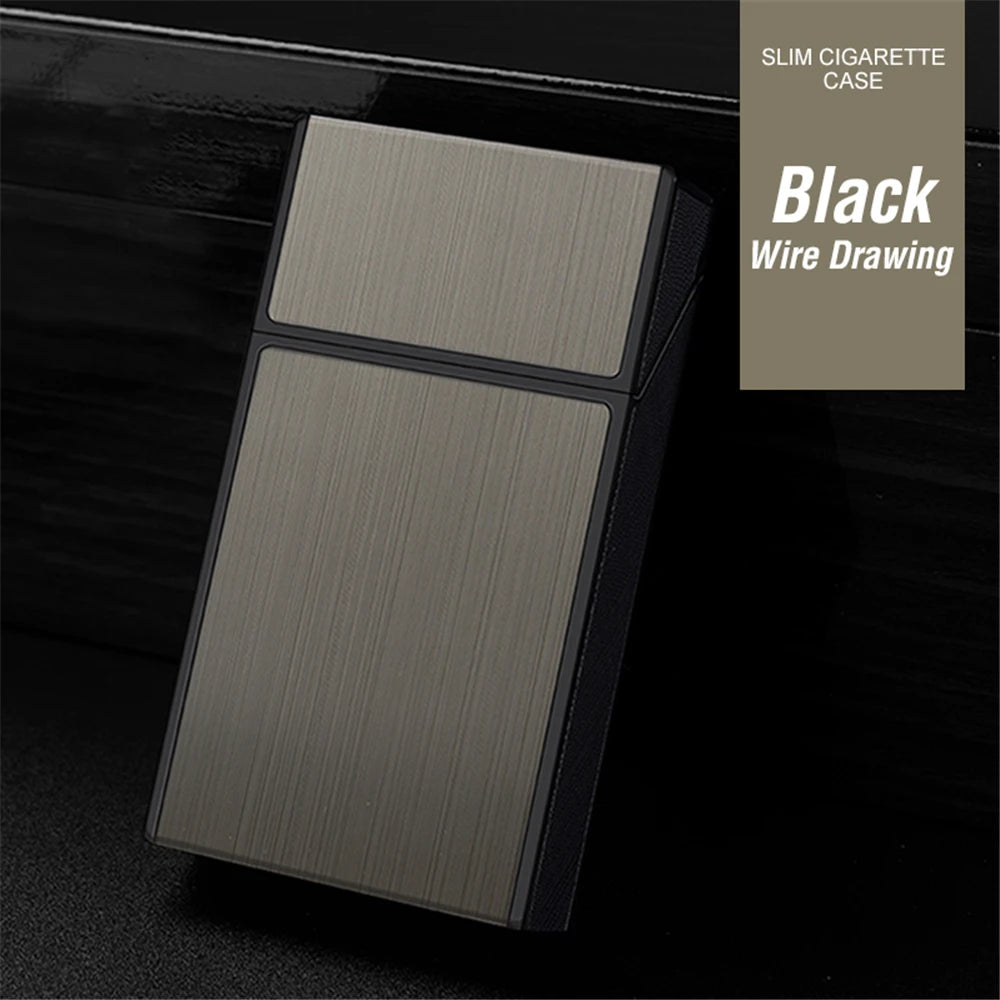 Long Cigarette Case Ultra Thin Flip Cover 20pcs Cigarettes For 100mm Storage Container Box Tobacco Case Smoking Tool Men's Gifts Oasis Select Black