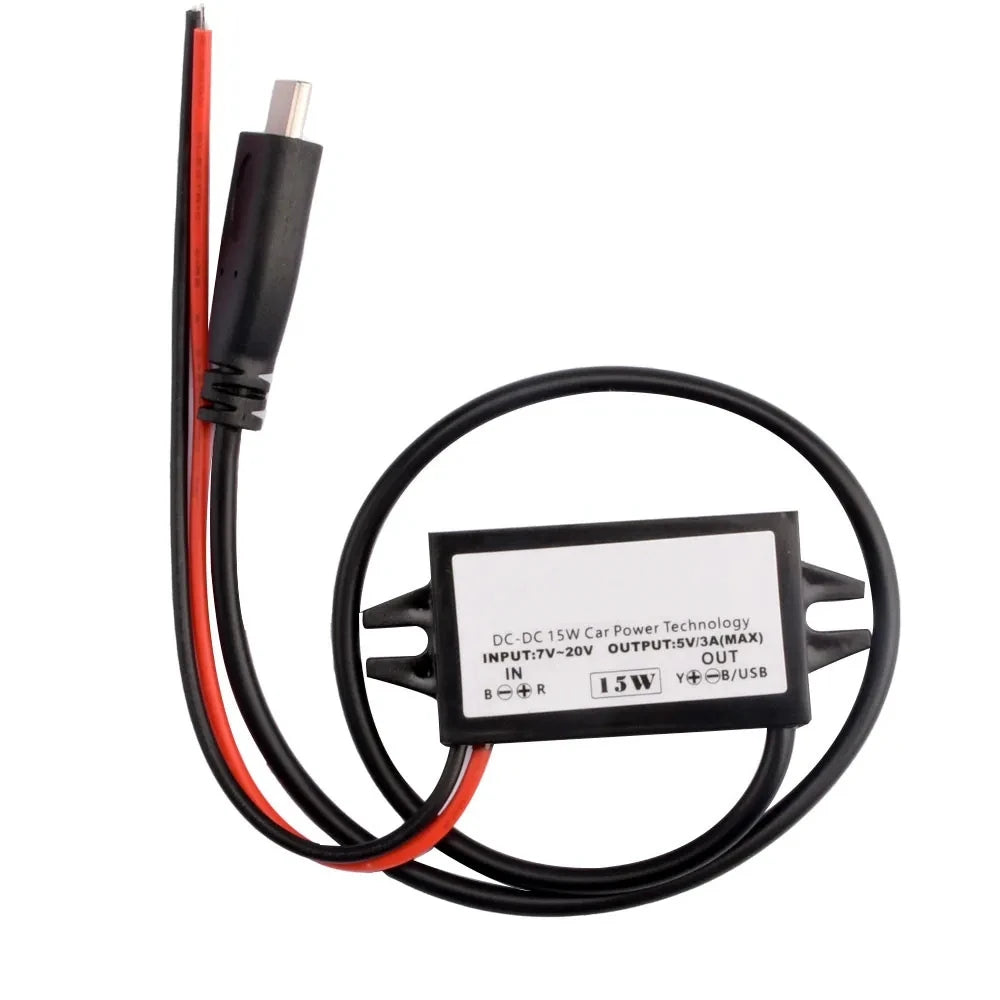 Car Power Converter DC-DC12V 24V to 5V 3A 15W Step Down Module Power Adapter USB-A Female/open Wire Connector/Type-C/dual USB Oasis Select Type-C USB 12V24V 5V3A