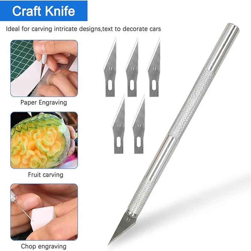 Non-Slip Metal Scalpel Knife Tools Kit Cutter Engraving Craft knives +5pcs Blades #11 for Mobile Phone PCB DIY Repair Hand Tools Oasis Select