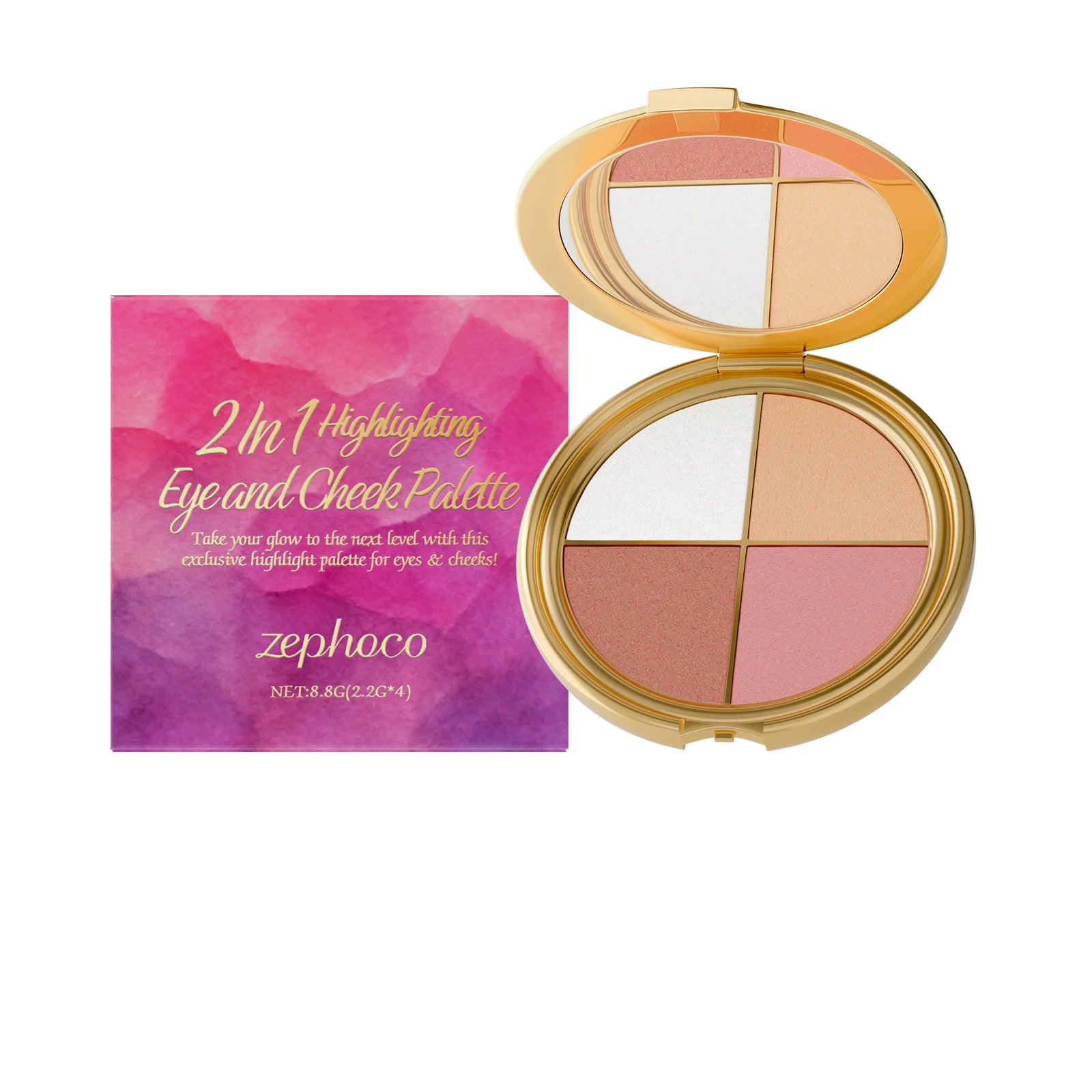 Zephoco 2-in-1 Highlighting Eye & Cheek Palette -Soft Shimmery Tones,Blendable Formula,All-in-One for Glowing Eye & Cheek Makeup Oasis Select 8.8g