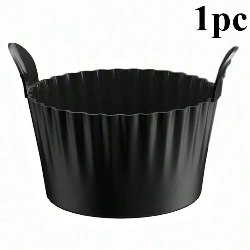 Reusable Silicone Air Fryer Liners and Baking Cups Accessories for Eggs Cakes Meatballs Non-Stick Kitchen Baking Tools Oasis Select Black 1pc