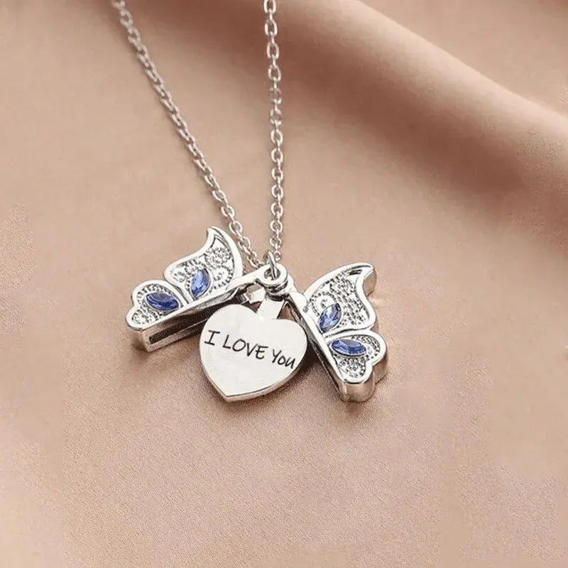 Butterfly "I Love You" Openable Pendant Necklace for Women Pendant Necklace Oasis Select Silver Butterfly
