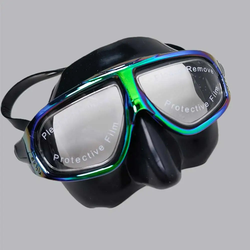 Iridescent Unisex Low-Volume Freediving Mask Swimming Anti-Allergic Silicone Skirt Tempered Glass Lens with Adjustable Strap Oasis Select black