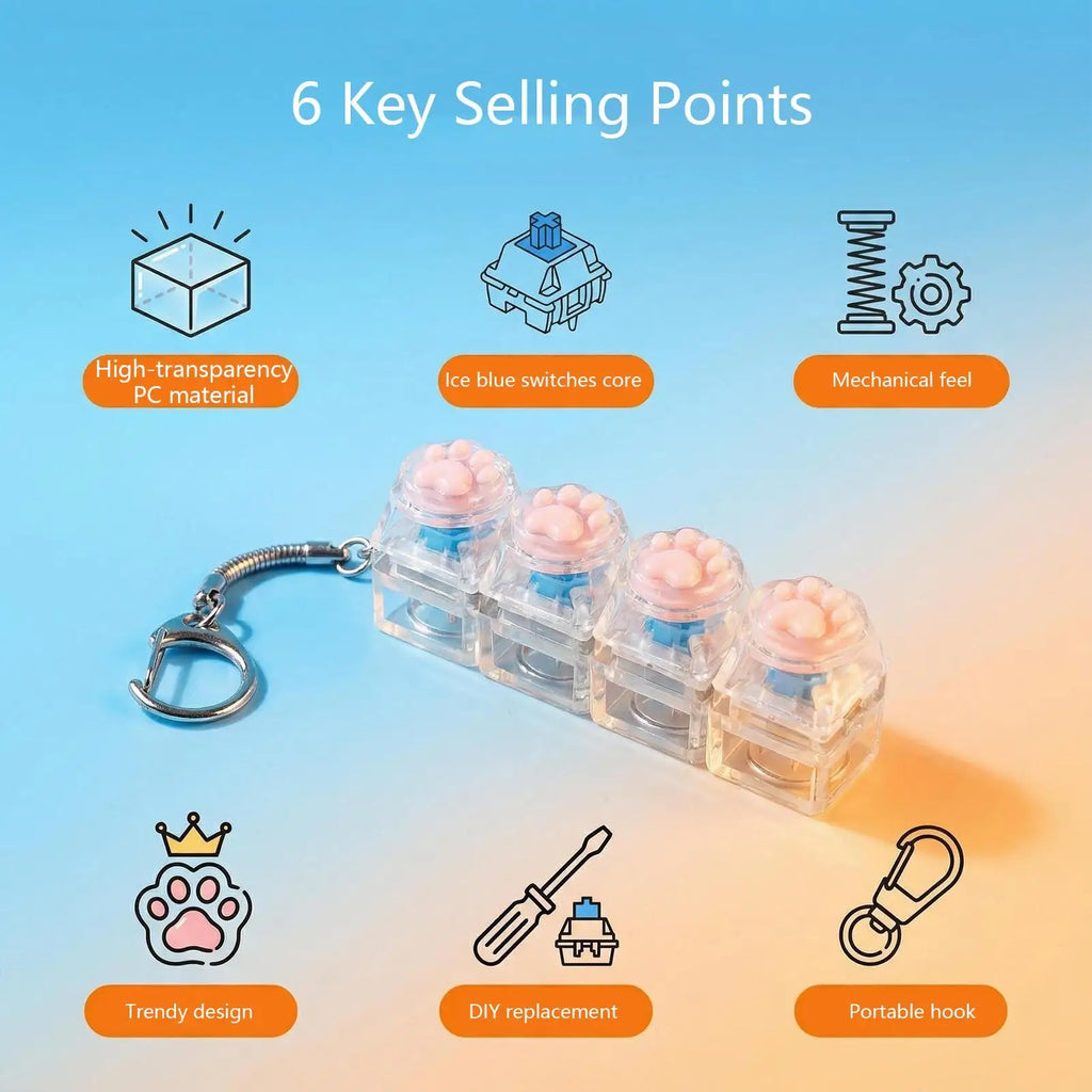 LED Keyboard Keychain Fidget Toys Crystal Clicker Sensory Toy for Stress Relief Keyboard Keychain Fidget Gadget for Adults Kids Oasis Select