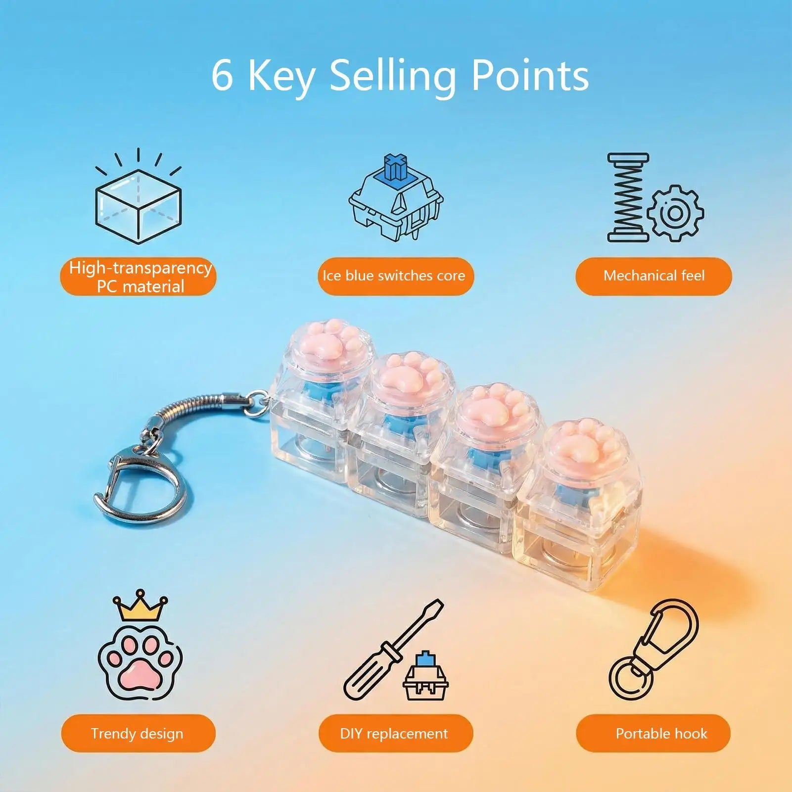 LED Keyboard Keychain Fidget Toys Crystal Clicker Sensory Toy for Stress Relief Keyboard Keychain Fidget Gadget for Adults Kids Oasis Select